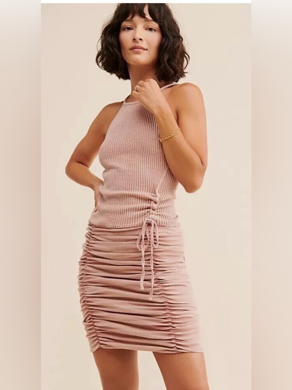 Free People FP One Katya Thermal Mini Bodycon Dress Medium Casual waffle-knit M